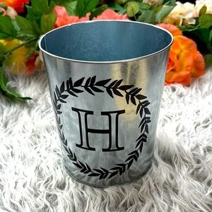 Silver Metal Bucket with Black Lettering “H”